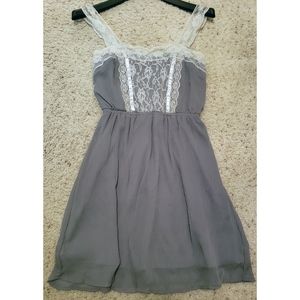 Grey Chiffon and White Lace Dress